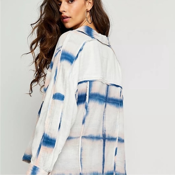 Free People We The Free Washed Away Ivory Combo Plaid Button Up Top Size XS NWT - Picture 3 of 16